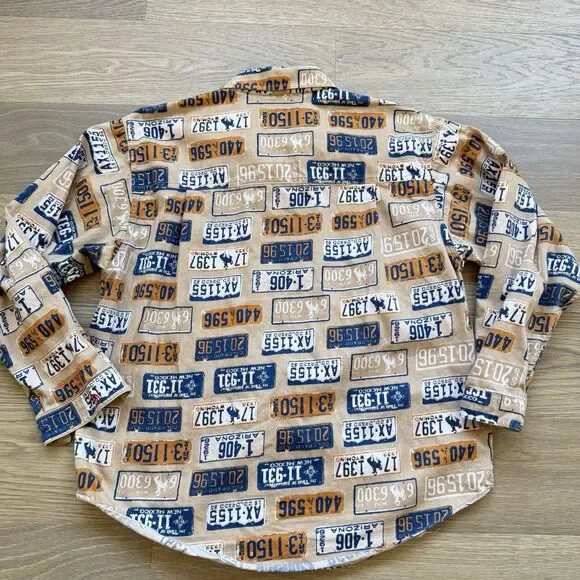 Barn Fly Top Women Large Southwest States License Plates Allover Print Button Up - Picture 2 of 8